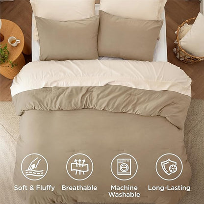 Bedsure Oversized Queen Comforter Set, Khaki Soft Prewashed Bedding for All Seasons, 3 Pieces GentleSoft™ Bed Set, 1 Lightweight Comforter (98"x98") and 2 Pillowcases (20"x26")