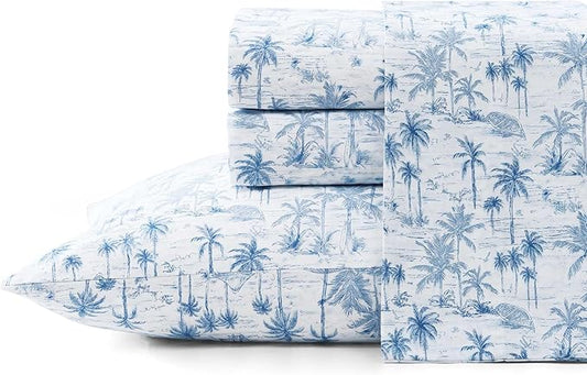 Tommy Bahama - Twin Sheet Set, Crisp & Cool Cotton Percale Bed Sheets, Deep Pockets, Coastal Bedding with Matching Fitted Sheet & Pillowcase (Surfside Blue)