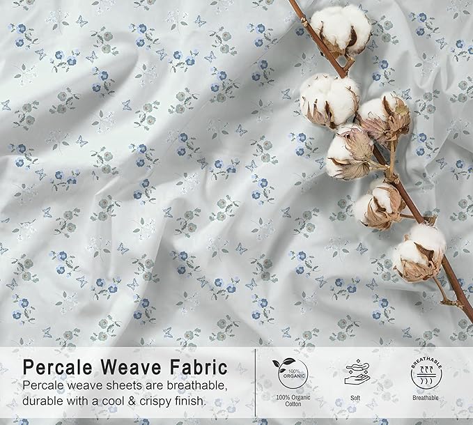 RUVANTI 100% Organic Cotton Sheets California King, Percale Weave, GOTS Certified, 4-Piece Set, Deep Pocket 13", Crisp & Breathable, Soft Durable Bedding, Sábanas Algodón Orgánico – Butter Flight