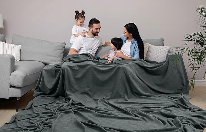 Utopia Bedding Smoke Gray 100% Cotton Blanket [Big Size - 120x120 Inch] Lightweight, Soft and Breathable Thermal Blanket for All Seasons