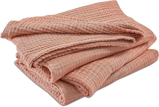 EMME Cotton Muslin Twin Blanket Breathable Gauze Blanket Soft Lightweight Blankets Adults Gifts for Women (Orange Red, 60"x80")