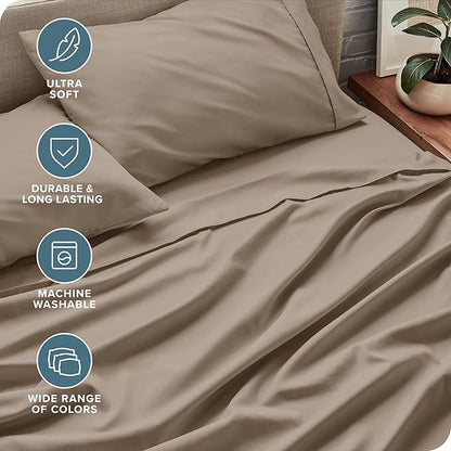 Bare Home King Sheet Set - 1800 Ultra-Soft Microfiber King Bed Sheets - Double Brushed - Deep Pockets - Easy Fit - 4 Piece Set - Bedding Sheets & Pillowcases (King, Pebble)