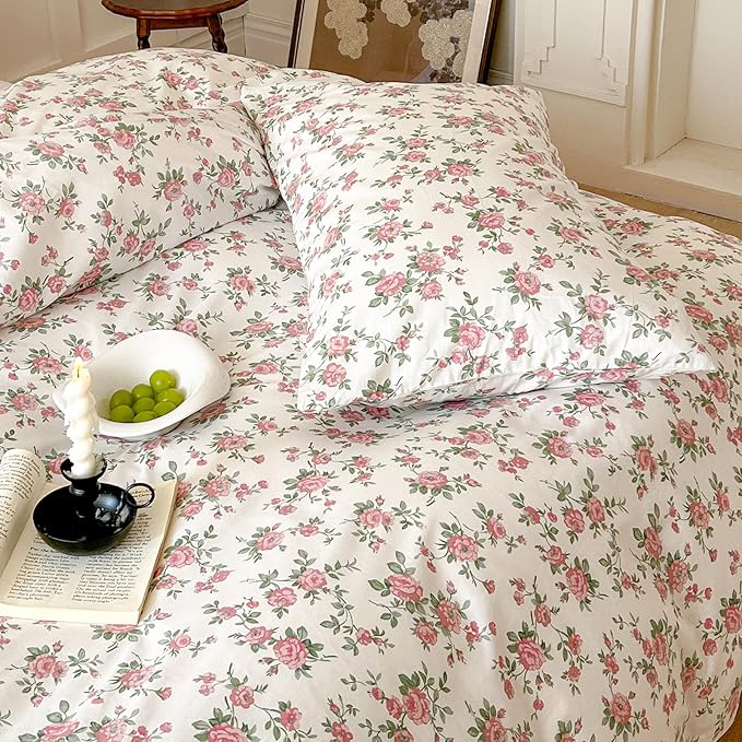 HighBuy King Comforter Set Boho Floral Printed Comforter Set Girl Bedding Comforter Sets Boho Style Chic Shabby Comfy Soft King Comforter with 2 Pillowcases,Cooling Fluffy Comforter Sets