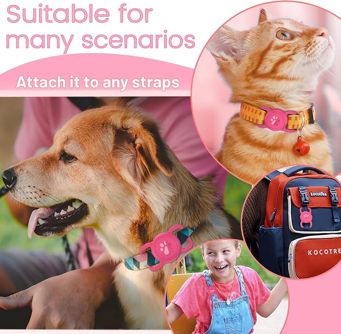 SANKALA Airtag Dog Collar Holder, 1 Pack, Rose | Silicone Full Body Covered, Anti-Lost Protective, Fits All Width Collars, for Apple AirTag(Gen 1 & 2), Signal Friendly