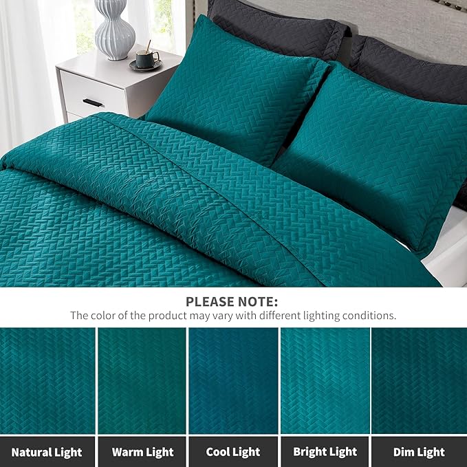 Maple&Stone Quilt Set Twin/Twin XL, Lightweight Teal Bedspread Ultrasonic Chevron Pattern Light Coverlet for All Season Comforter Bedding Decor - 2 Piece Twin Extra Long Bed Cover Sets