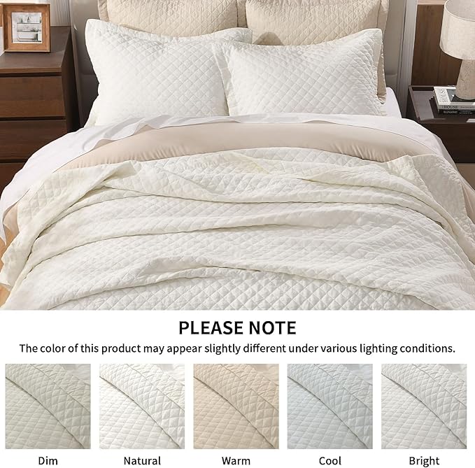Grassix Linen Quilt Set Queen Size 3-Piece, 100% Linen Front & Cotton Back, Prewashed Diamond Stitch Bedspread with 2 Shams, Lightweight Breathable Quilt for Hot Sleepers, Modern Farmhouse Bedding