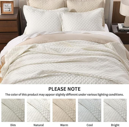 Grassix Linen Quilt Set Queen Size 3-Piece, 100% Linen Front & Cotton Back, Prewashed Diamond Stitch Bedspread with 2 Shams, Lightweight Breathable Quilt for Hot Sleepers, Modern Farmhouse Bedding
