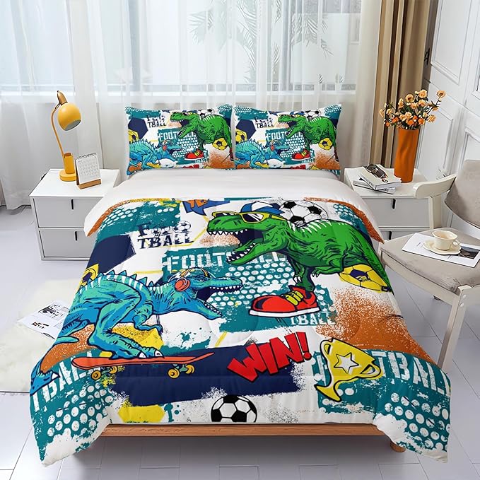 Kid's Dinosaur Comforter Set,Cartoon World Animal Bedding Set Twin Size,All Season Ultra Cozy Comforter Set 3 Pieces with 2 Pillowcases for Adults,Teens,Boys,Girls