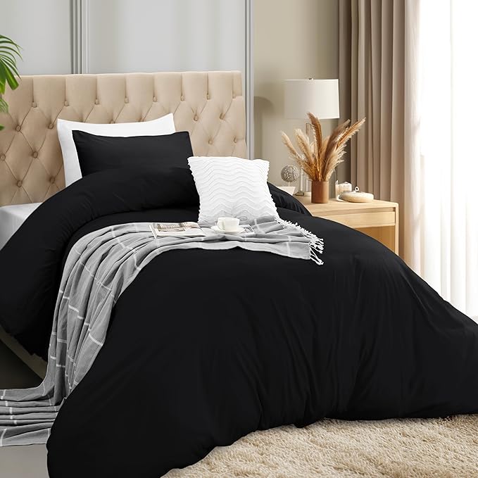 Utopia Bedding Duvet Cover Set with Pillowcases- 2 Pieces Bedding Duvet Cover with Zipper Closure - 1 Duvet Cover with 1 Pillow Sham - Soft Brushed Microfiber (Twin/Twin XL, Black)