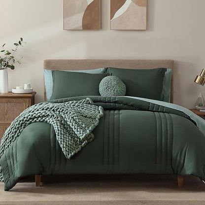 Monbix Oversized King Size Comforter Set - 7 Pieces Deep Forest Bed in a Bag Oversized King Bedding Sets with Comforters, All Seasons Comforter Bed Set with Sheets, Pillowcases & Shams