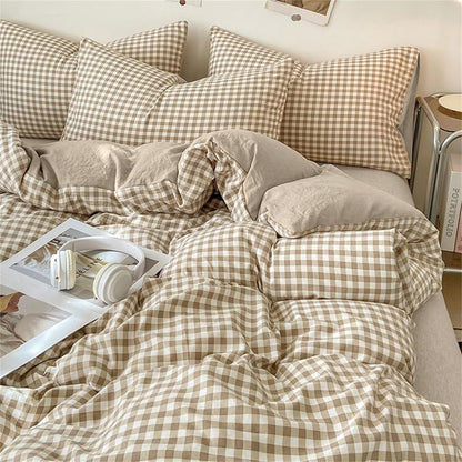 Nayoroom Gingham Duvet Cover Twin Size Brown Tan Plaid Checkered Comforter Cover Grid Farmhouse Bedding Set 2 Pcs Soft Breathable Washed Microfiber Gifts for Women Men