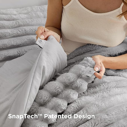 Bedsure Gentlesoft™ 2-in-1 Full Comforter Set and Detachable Fluffy Blanket, Grey Bedding Set for All Season Use, SnapTech Design for Space Saving (Includes 2 Pillow Shams, 2 Pillowcases)
