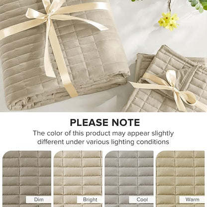 Comfort Spaces Queen Quilt Set Modern Reversible Plaid Coverlet Queen Bedding Set Cozy Quilted Winter Layer, All Season Lightweight Soft Queen Size Quilt, Kienna, Full/Queen Beige 3 Piece