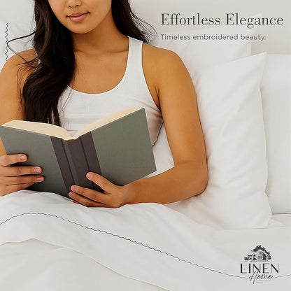 Linen Home 100% Cotton Percale Moon Scallop Hem Pillowcases King Size, Peach, 2 Pieces of Pillow Case, Crisp and Cool Strong Bed Linen, 20 inches X 40 inches