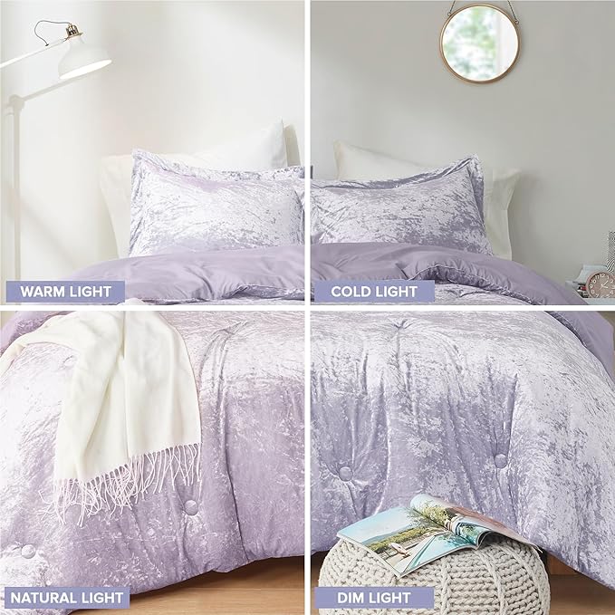 Comfort Spaces Juliette Luxe Comforter Set Velvet Lush with Soft Brushed Microfiber Reverse, All Season Cozy Velvet Bedding Sets, Fluffy Comforter Bed Set, Matching Sham, Purple Twin/Twin XL 2 Piece