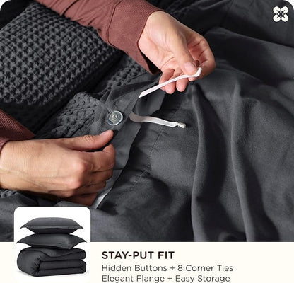 Bedsure Cotton Duvet Cover Set - 100% Cotton Waffle Weave Charcoal Duvet Cover Oversized King Size, GentleSoft™ and Breathable Bedding Set for All Season, 3 Pieces, 120"x98"