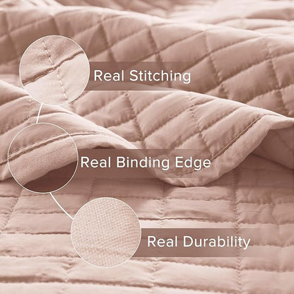 Comfort Spaces Kienna Quilt Set- Double Sided Stitching Design Summer Blanket, Lightweight, Soft, All Season Bedding Layer, Matching Sham, Blush, Coverlet Twin/Twin XL(66"x90") 2 Piece