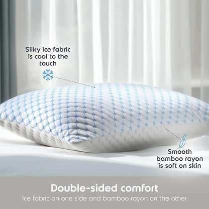 Nestl Cooling Memory Foam Pillow with Down Alternative Pillows Combo Set - Queen Size Set of 2, 1 Soft and 1 Firm, Adjustable for Side, Back, Stomach Sleepers, Breathable Washable Bed Cover, 20”x30”