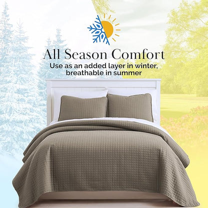 Southshore Fine Living, Inc. Quilt Comforter Twin XL Bedding Set for College Dorm Room, Bedding Essentials, Stain Resistant, Machine Washable Bed Spread, XL/Twin Comforter Set with Sham, Dark Taupe