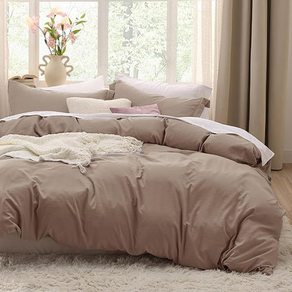Bedsure Khaki California King Duvet Cover - Prewashed Cotton-Like Extra Soft Bedding Set, Includes 1 Cal King Duvet Cover 104x98 Inches with Zipper Closure & 2 Pillow Shams, Comforter Not Included