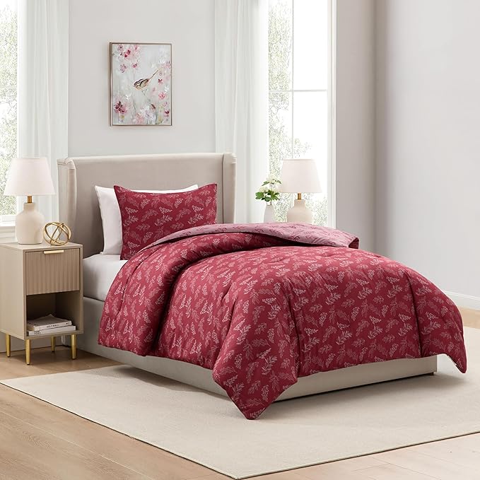 Nestl Twin/Twin XL Comforter Set - Mulberry Bed in a Bag Twin, 2 Pieces Reversible Bed Set, Soft Floral Bedding Set for College Dorm, All Season Botanical Comforters with Pillow Sham