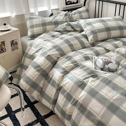 MKXI Vintage Green Plaid Duvet Cover Set with Checkered Design Farmhouse Look Gingham Modern Bedding Twin Size Classic Rustic Bedroom Collection for All Ages