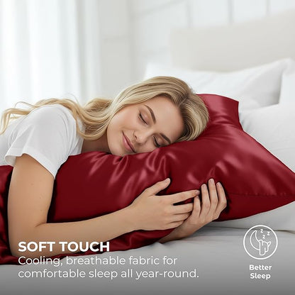 Pure Bedding Satin Pillowcase 2 Pack - King Size (20"x40", Burgundy) - Silky Pillow Cases for Hair and Skin - Satin Pillow Covers with Envelope Closure - Extra Soft Premium Microfiber