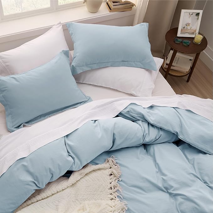 Bedsure Sky Blue Duvet Cover Twin/Twin XL Size - 2 Pieces Prewashed Cotton-Like Polyester Extra Soft Bedding Set, Includes 1 Twin Duvet Cover 68x90 In with Zipper Closure & 1 Pillow Sham, No Comforter