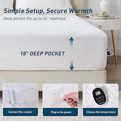 Heated Mattress Pad Mini Twin 31"×55", Bed Warmer with Memory & Preheat Functions, Electric Mattress Pad Single Control 12 Heat Settings 12-Hour Auto Off 13ft Extra Long Cord, Soft and Cozy