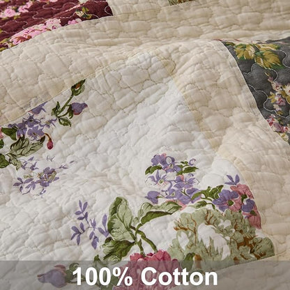 Cmfshape Floral Quilt Sets Bedspread Set 100% Cotton Patchwork Bedding Set,All Season Use Lightweight Reversible Coverlet Quilts with 2 Pillow Shams(Queen 92"x96")
