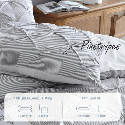 Swift Home Twin/Twin XL Pinstripe Charcoal Grey Comforter Set - Classic Pintuck Bedding Set - 2 Pieces Bed Linen, 1 Comforter and 1 Pillow Sham