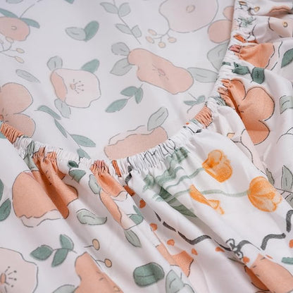Floral Printed Twin Size Sheet Set - Silky Soft Microfiber, Wrinkle Free, and Luxurious Bed Sheets - Includes Flat Sheet, Fitted Sheet and Pillowcases - Orange, Full Size
