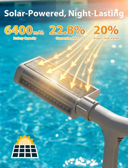 POOLHOUR 2026 Upgrade Height Solar Pool Fountain with 10-Color 4-Mode LED Lights, Auto Light-Sensing Pool Sprinkler Fountain for Above/Inground Pools, 360° Adjustable Spray for 8-16°F Cooling（White）