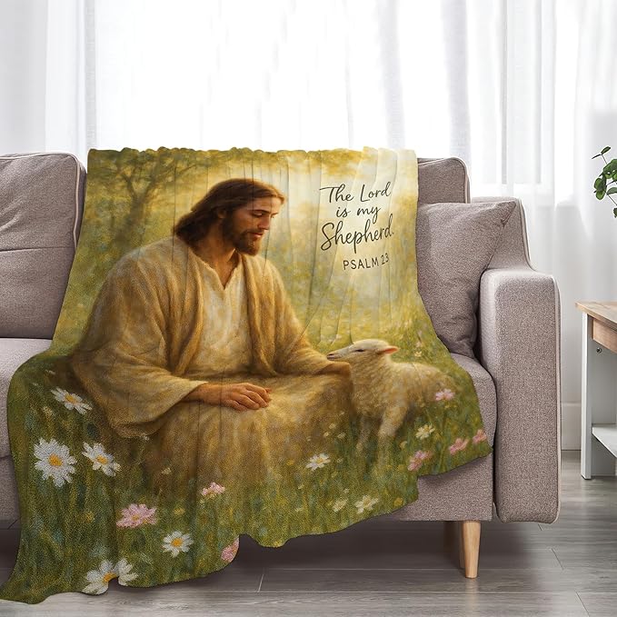 Christian Jesus Lamb Blanket Super Soft Warm Fluffy Fleece Flannel Religious Bible Throw Blanket Cozy Fuzzy Plush Stuff Bedding Blankets Gifts for Women Kids Boys Girls Adults 50"X40"