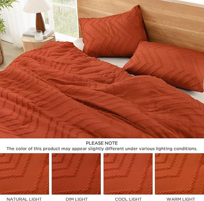 Litanika Burnt Orange King Comforter Set, 3 Pieces Lightweight Terracotta Rust Boho Fall Tufted Bedding Sets, Down Alternative Comforter Fluffy Bed Set Gift Choice