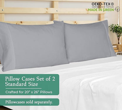 Royale Linens Standard Pillowcase Set of 2 - Bed Pillow Cover - 20"x26" - Silver Pillowcases - 1800 Brushed Microfiber, Wrinkle & Fade Resistant - Soft & Cozy- Standard Size Pillow Case (STD, Silver)