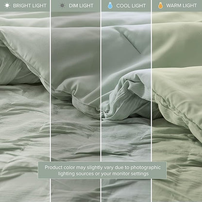 Comfort Spaces Comforter for King Size Bed, Ogee Ruched with Crinkle Texture, Breathable Comforter Set King, All Season Lightweight Bedding Set, Shams, Décor Pilow, King/Cal King Green 4 Piece