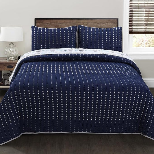 Cozy Line Home Fashions Summit Blues Snowy Alps Pike Winter Mountains Polyester Reversible Quilt Bedding Set, Coverlet, Bedspread (Queen - 3 Piece)