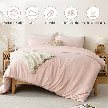 MILDLY Super Soft Duvet Cover 2pcs - 100% Washed Microfiber Light Pink Comforter Cover Set with Zipper Closure & Corner Ties (No Comforter)