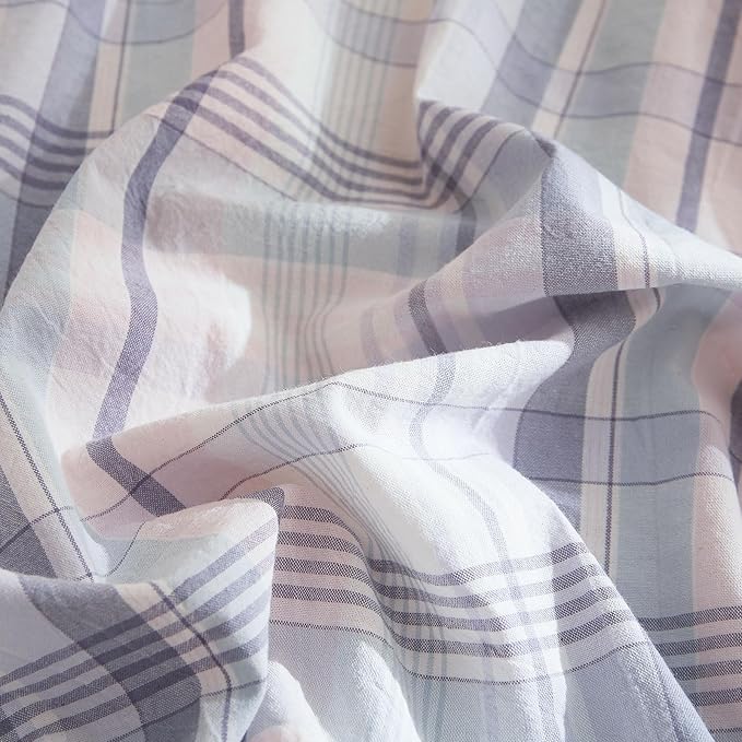 EAVD Colorful Gingham Duvet Cover King Soft Washed Cotton Chic Grid Plaid Duvet Cover with 2 Pillowcases Modern Grid Checkered Bedding Set for Boys Girls Women Men Farmhouse Gingham Bedding Set
