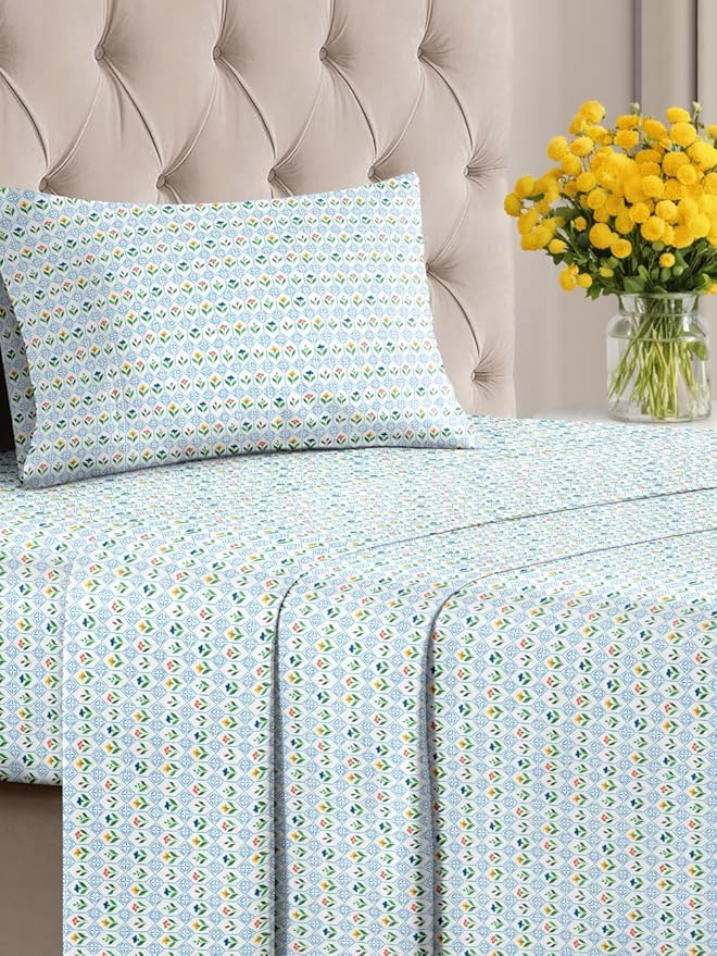 Floral Sheets - Flower Print Bed Sheet Set - 1 Flat, 1 Fitted & 1 Pillowcase w/ Deep Pockets - Comfy, Cozy, Wrinkle & Fade Free - Boho Botanical Bedding - Soft, Breathable & Cooling - Twin XL Size Set