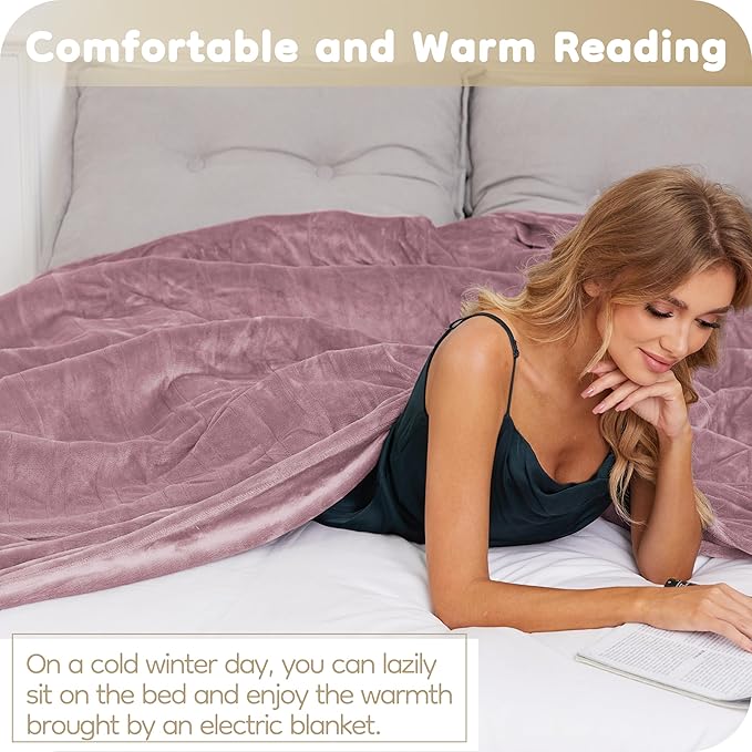 Electric Heated Blanket Twin Size 62"×84", Breathable & Luxurious Flannel,Soft Warm Gift with Over-Heat Protection, 4 Heating Levels & 10 H Auto Shut Off, Machine Washable, Purple