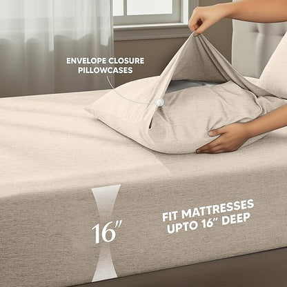 Utopia Bedding Full Sheet Set – 4 Piece Bed Sheets for Cal King Size Bed, Soft and Breathable Microfiber, Includes 1 Fitted Sheet, 1 Flat Sheet and 2 Pillowcases (Heather Beige)