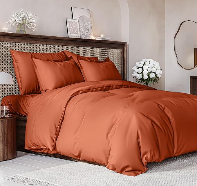 Duvet Cover Cal King Size Set - Extra Soft Cal King Duvet Cover 104" x 98" with 2 Pillow Shams - Hotel Luxury, Easy Care & Fade Free w/ Zipper Closures & Ties - Comfy, Cozy & Breathable (Terracotta)