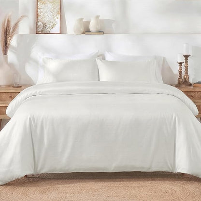California Design Den 3 Pc Full/Queen Size Duvet Cover Set - Winner Good Housekeeping Best Bedding Awards 2025, 400 Thread Count Sateen, 100% Cotton Duvet Cover - Ivory (Pale Tone)