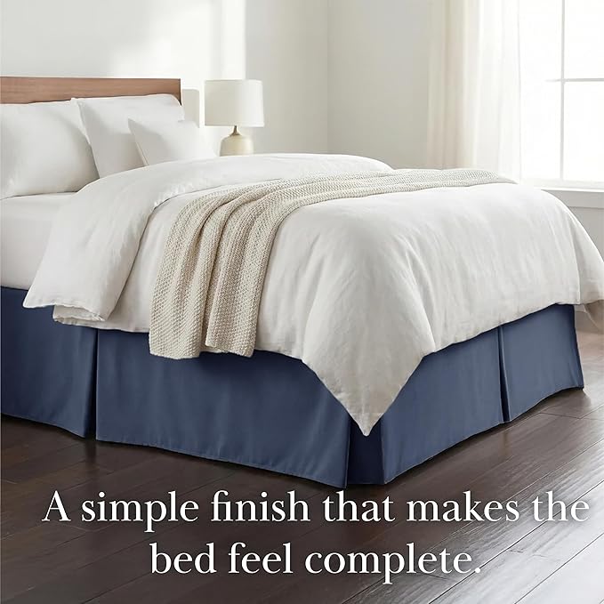 Southshore Fine Living, Inc. Queen Size Bed Skirt 14 Inch Drop, Microfiber Bed Skirting Queen Size, Blue Dust Ruffle, Pleated Style, Easy Care Ultra Soft Pet Hair Resistant Bedding, Dark Blue