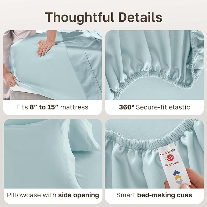 California Design Den Luxury Twin Sheet Set - 100% Cotton, 600 Thread Count Deep Pocket Twin Sheets, Soft Hotel-Quality Bedding with Sateen Weave - Seafoam