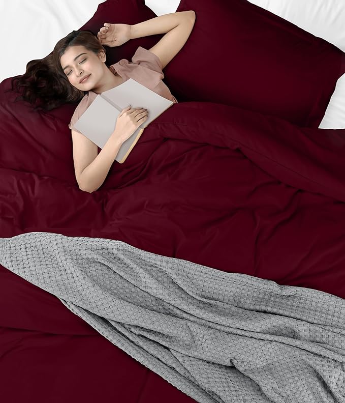 Utopia Bedding Duvet Cover Full Size - 3 Piece with Zipper Closure - 1 Comforter Cover 80X90 Inches & 2 Pillow Shams 20X26 Inches (Burgundy) Comforter Not Included