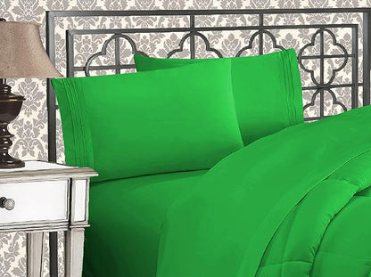 Elegant Comfort Luxurious 1500 Premium Hotel Quality Microfiber Three Line Embroidered Softest 4-Piece Bed Sheet Set, Wrinkle and Fade Resistant, California King, Emerald Green