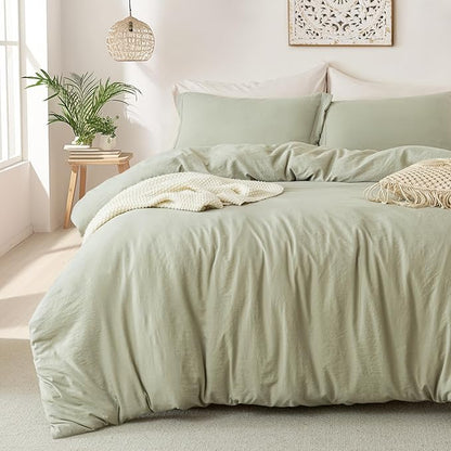 MILDLY Super Soft Duvet Cover 2pcs - 100% Washed Microfiber October Mist Sage Comforter Cover Set with Zipper Closure & Corner Ties (No Comforter)